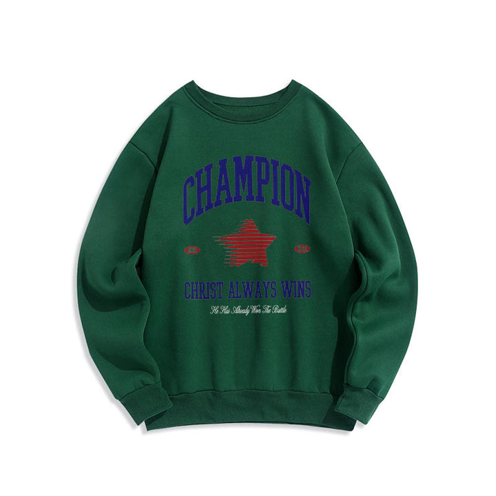 Christianartworkshop Modern Style Champion Christ Always Wins Sweatshirt aus Polyester mit Fleecefutter