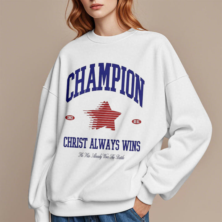 Christianartworkshop Modern Style Champion Christ Always Wins Sweatshirt aus Polyester mit Fleecefutter