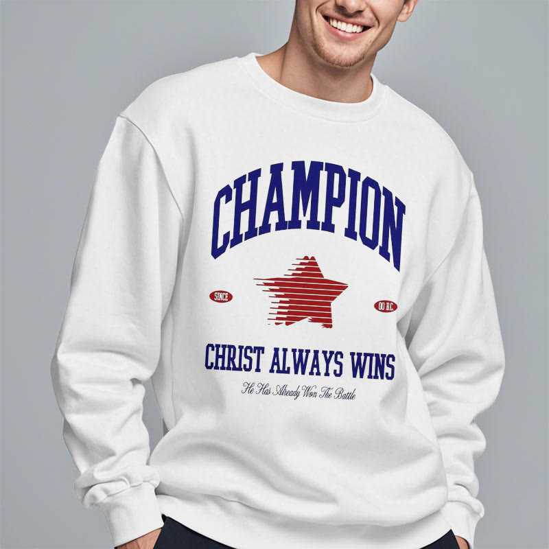 Christianartworkshop Modern Style Champion Christ Always Wins Sweatshirt aus Polyester mit Fleecefutter