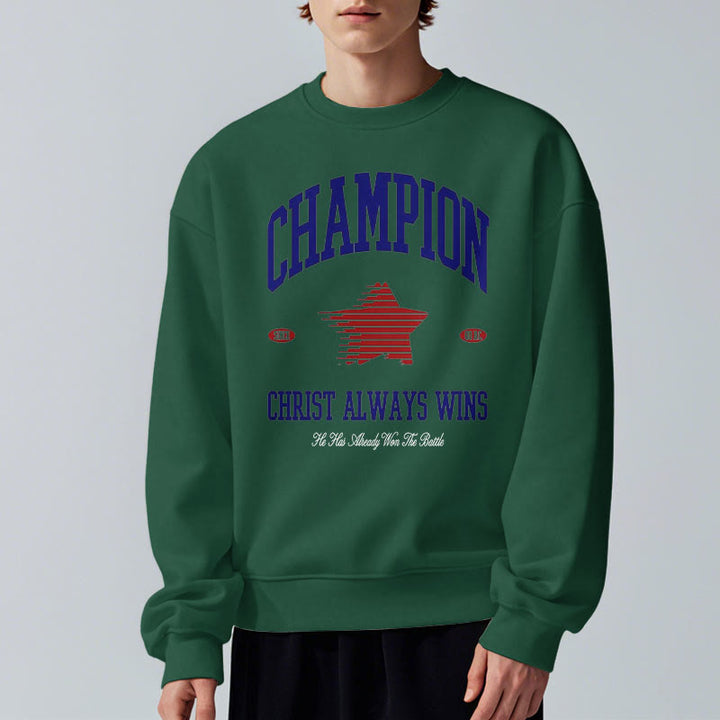 Christianartworkshop Modern Style Champion Christ Always Wins Sweatshirt aus Polyester mit Fleecefutter