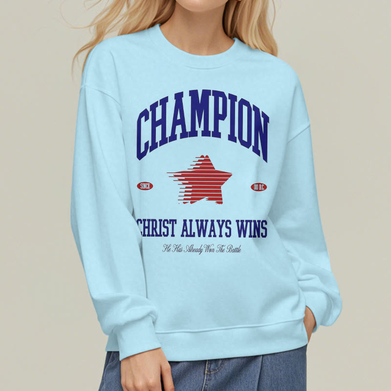 Christianartworkshop Modern Style Champion Christ Always Wins Sweatshirt aus Polyester mit Fleecefutter