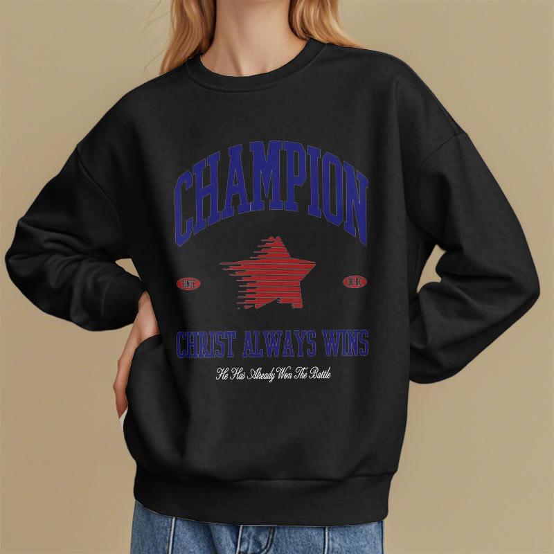 Christianartworkshop Modern Style Champion Christ Always Wins Sweatshirt aus Polyester mit Fleecefutter