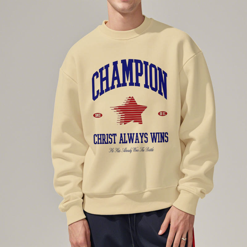 Christianartworkshop Modern Style Champion Christ Always Wins Sweatshirt aus Polyester mit Fleecefutter