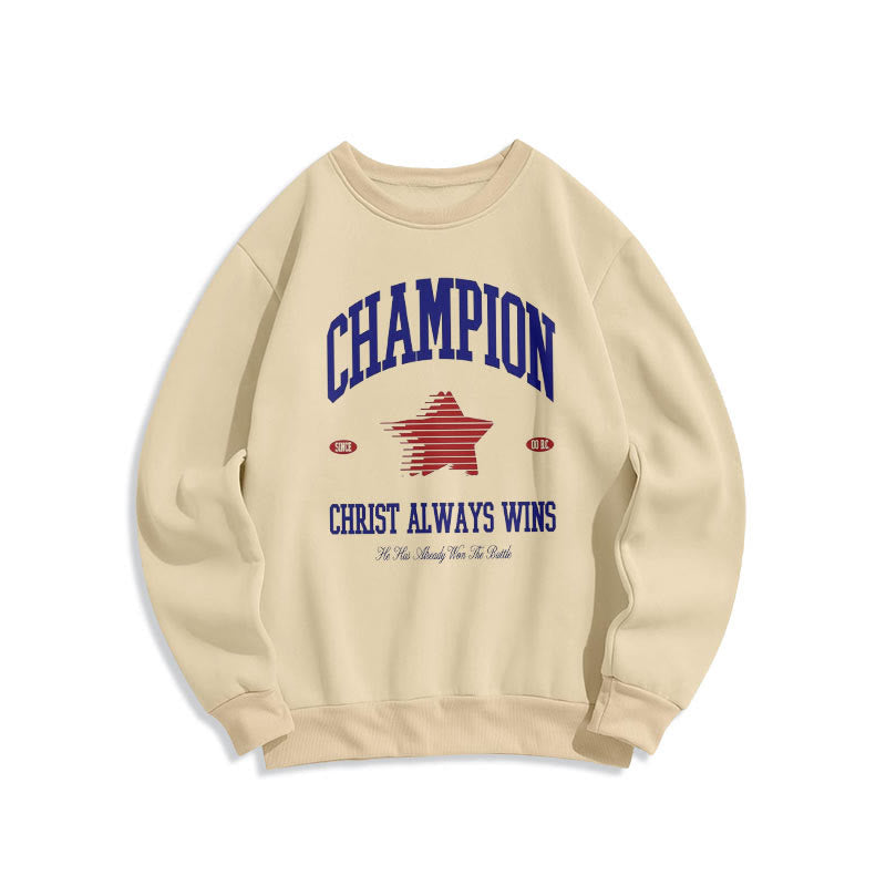 Christianartworkshop Modernes Sweatshirt „Champion Christ Always Wins“ aus gefüttertem Polyester - Beige - 2XL - image 0