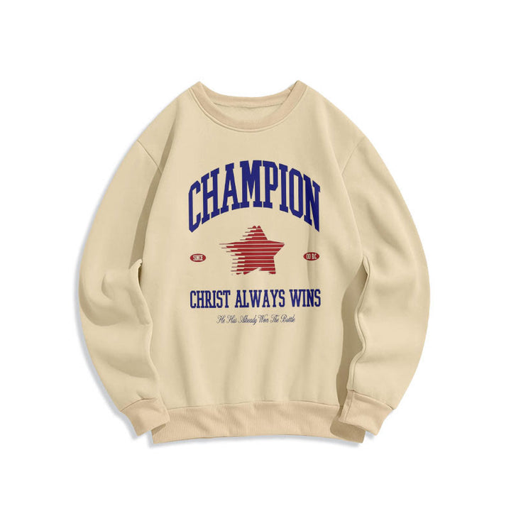 Christianartworkshop Modernes Sweatshirt „Champion Christ Always Wins“ aus gefüttertem Polyester - Beige - 2XL - image 0
