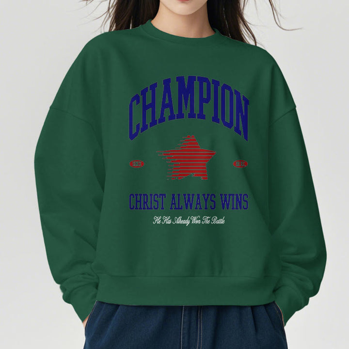 Christianartworkshop Modern Style Champion Christ Always Wins Sweatshirt aus Polyester mit Fleecefutter