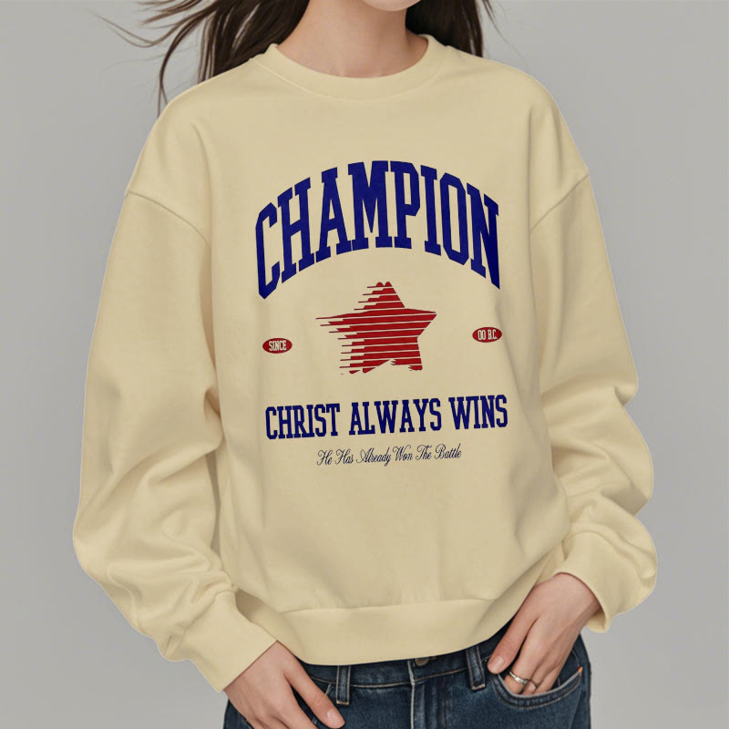 Christianartworkshop Modern Style Champion Christ Always Wins Sweatshirt aus Polyester mit Fleecefutter - image 1
