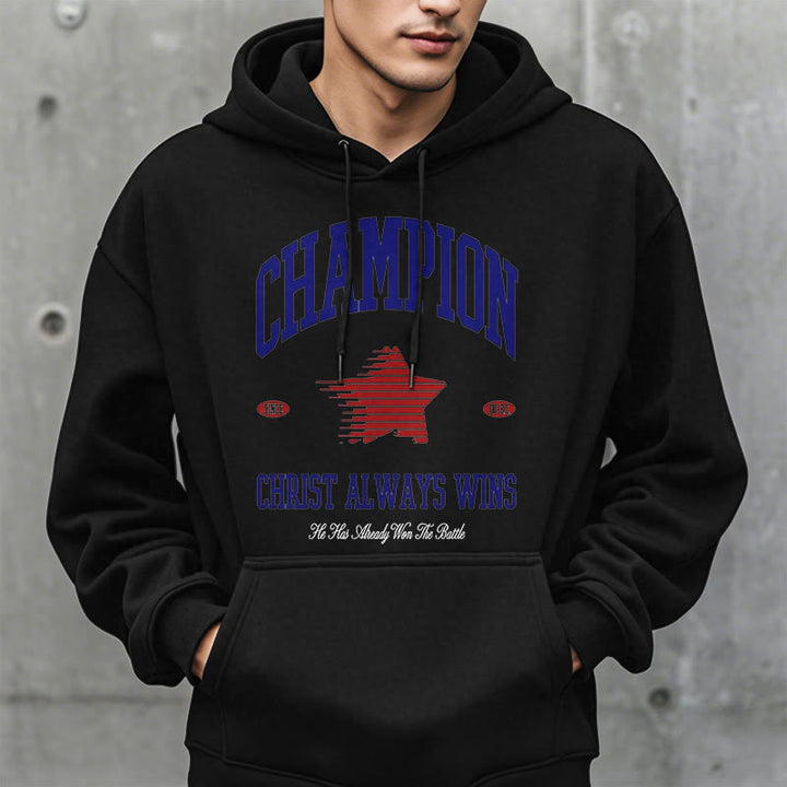 Christianartworkshop Modern Style Champion Christ Always Wins Kapuzenpullover aus Polyester mit Fleecefutter