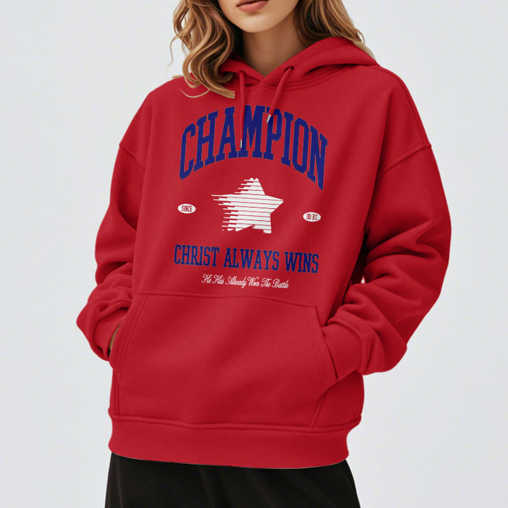 Christianartworkshop Modern Style Champion Christ Always Wins Kapuzenpullover aus Polyester mit Fleecefutter