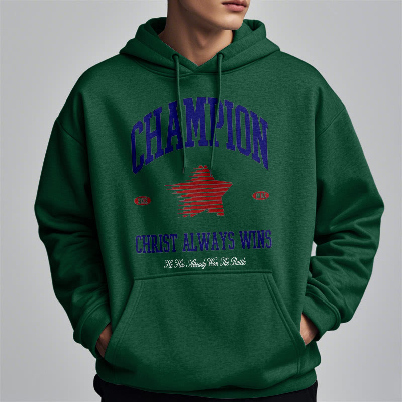 Christianartworkshop Modern Style Champion Christ Always Wins Kapuzenpullover aus Polyester mit Fleecefutter