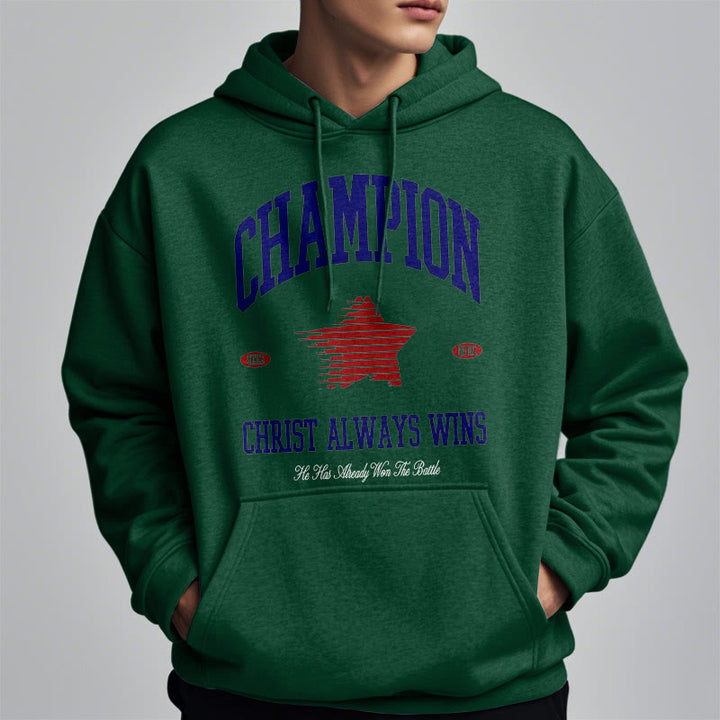 Christianartworkshop Modern Style Champion Christ Always Wins Kapuzenpullover aus Polyester mit Fleecefutter