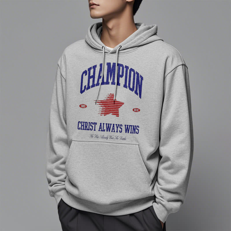 Christianartworkshop Modern Style Champion Christ Always Wins Kapuzenpullover aus Polyester mit Fleecefutter
