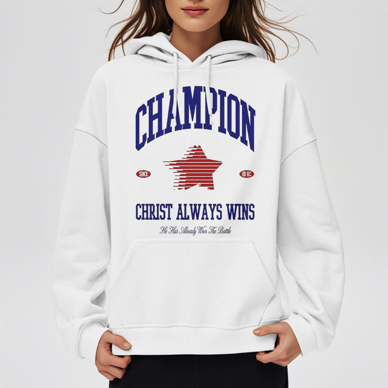 Christianartworkshop Modern Style Champion Christ Always Wins Kapuzenpullover aus Polyester mit Fleecefutter
