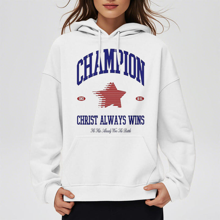 Christianartworkshop Modern Style Champion Christ Always Wins Kapuzenpullover aus Polyester mit Fleecefutter