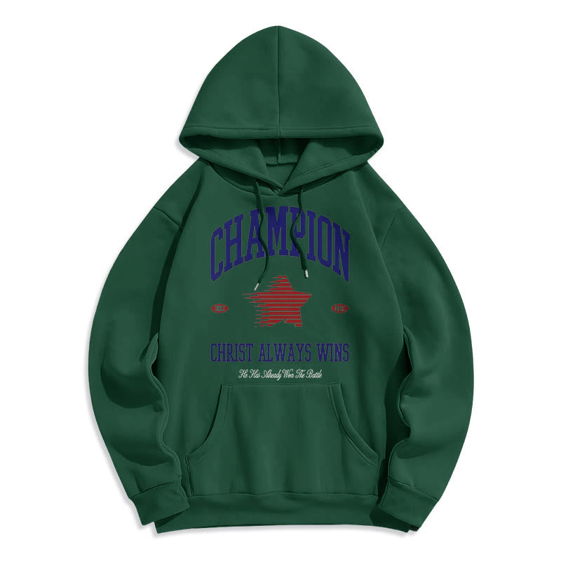 Christianartworkshop Modern Style Champion Christ Always Wins Kapuzenpullover aus Polyester mit Fleecefutter