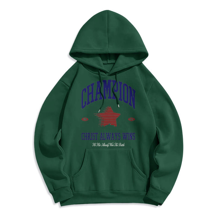 Christianartworkshop Modern Style Champion Christ Always Wins Kapuzenpullover aus Polyester mit Fleecefutter