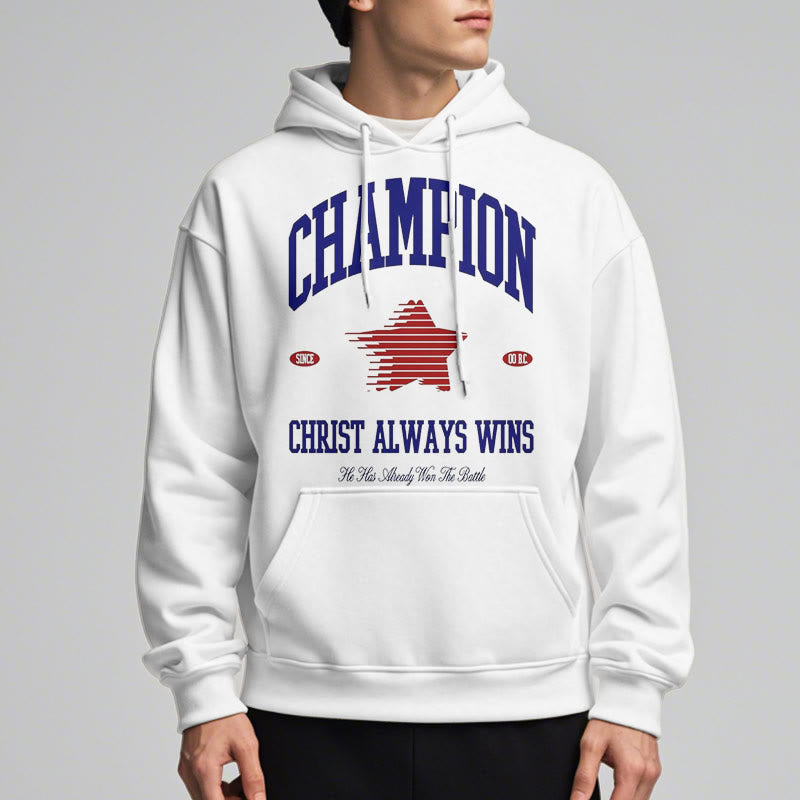 Christianartworkshop Modern Style Champion Christ Always Wins Kapuzenpullover aus Polyester mit Fleecefutter