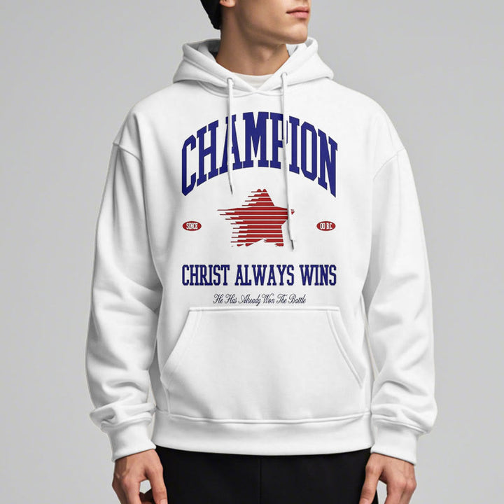 Christianartworkshop Modern Style Champion Christ Always Wins Kapuzenpullover aus Polyester mit Fleecefutter