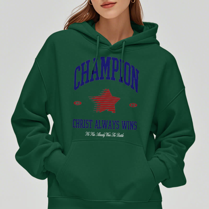 Christianartworkshop Modern Style Champion Christ Always Wins Kapuzenpullover aus Polyester mit Fleecefutter
