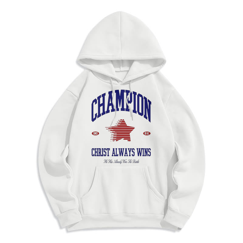 Christianartworkshop Modern Style Champion Christ Always Wins Kapuzenpullover aus Polyester mit Fleecefutter