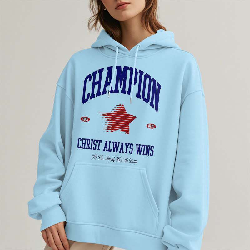 Christianartworkshop Modern Style Champion Christ Always Wins Kapuzenpullover aus Polyester mit Fleecefutter