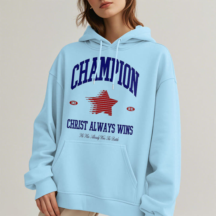 Christianartworkshop Modern Style Champion Christ Always Wins Kapuzenpullover aus Polyester mit Fleecefutter
