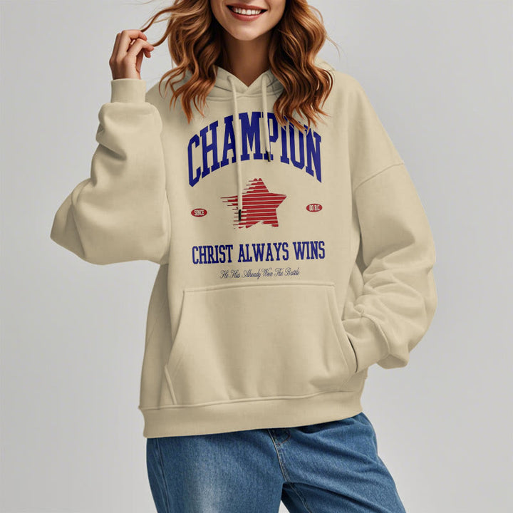 Christianartworkshop Modern Style Champion Christ Always Wins Kapuzenpullover aus Polyester mit Fleecefutter