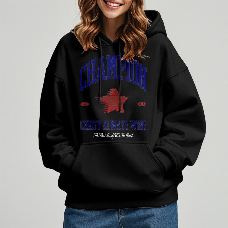 Christianartworkshop Modern Style Champion Christ Always Wins Kapuzenpullover aus Polyester mit Fleecefutter - image 7