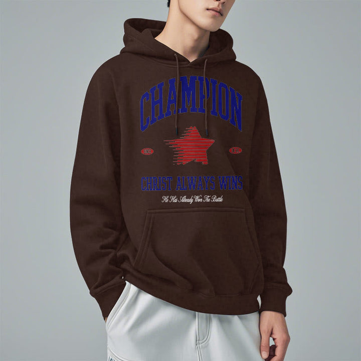 Christianartworkshop Modern Style Champion Christ Always Wins Kapuzenpullover aus Polyester mit Fleecefutter