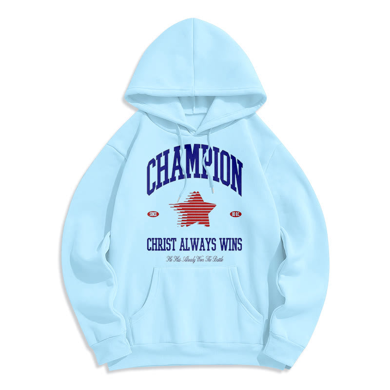 Christianartworkshop Modern Style Champion Christ Always Wins Kapuzenpullover aus Polyester mit Fleecefutter