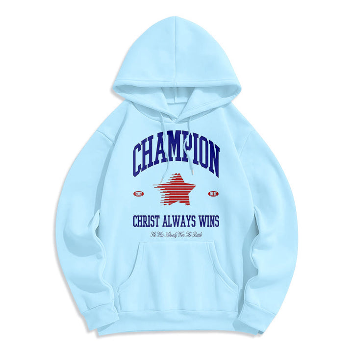 Christianartworkshop Modern Style Champion Christ Always Wins Kapuzenpullover aus Polyester mit Fleecefutter