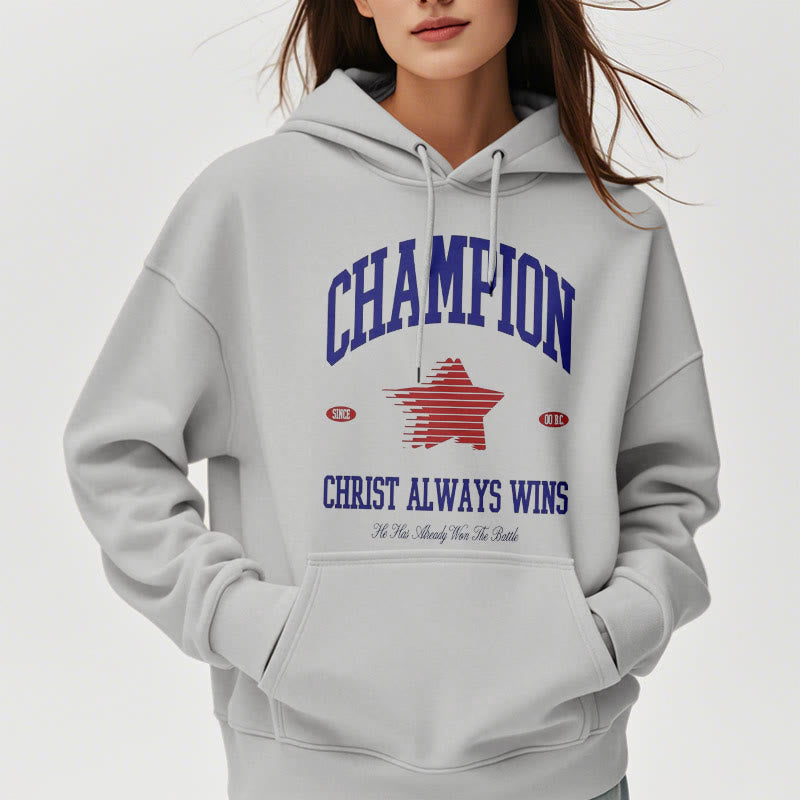 Christianartworkshop Modern Style Champion Christ Always Wins Kapuzenpullover aus Polyester mit Fleecefutter
