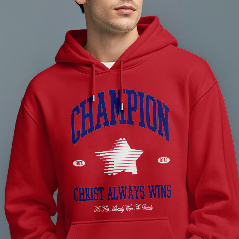 Christianartworkshop Modern Style Champion Christ Always Wins Kapuzenpullover aus Polyester mit Fleecefutter