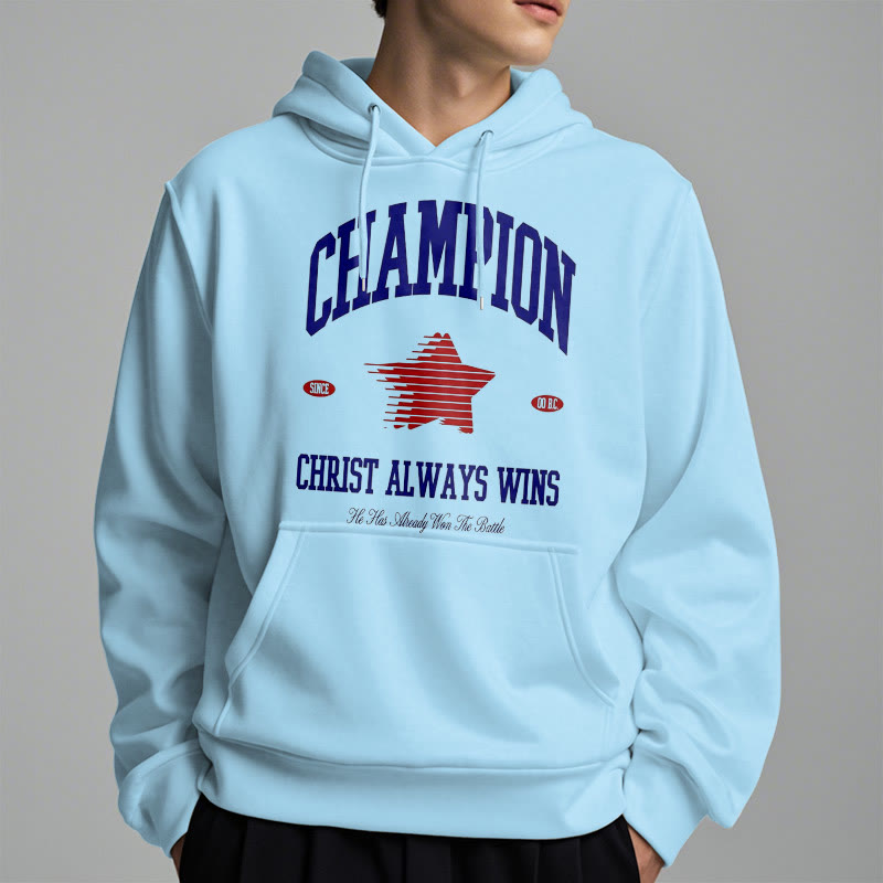 Christianartworkshop Modern Style Champion Christ Always Wins Kapuzenpullover aus Polyester mit Fleecefutter