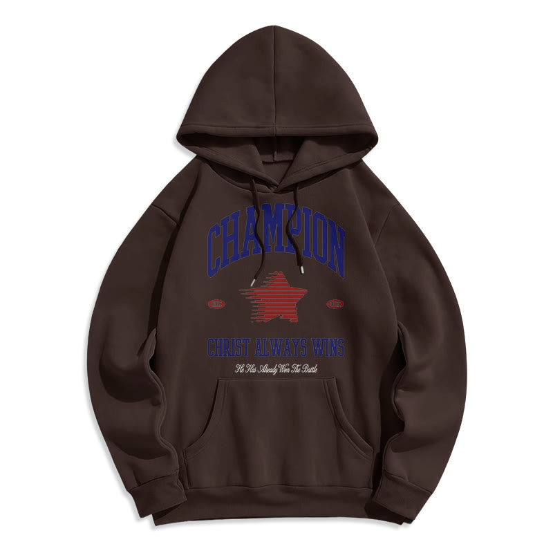 Christianartworkshop Modern Style Champion Christ Always Wins Kapuzenpullover aus Polyester mit Fleecefutter