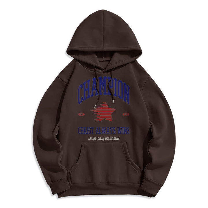 Christianartworkshop Modern Style Champion Christ Always Wins Kapuzenpullover aus Polyester mit Fleecefutter