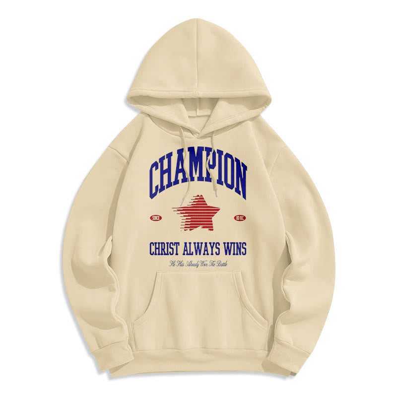Christianartworkshop Modern Style Champion Christ Always Wins Kapuzenpullover aus Polyester mit Fleecefutter
