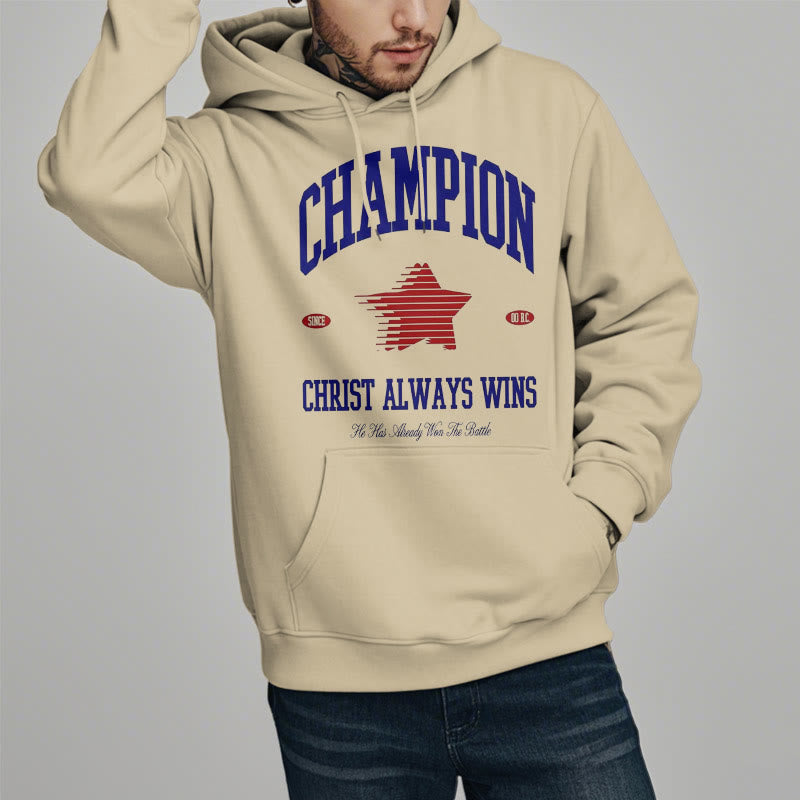 Christianartworkshop Modern Style Champion Christ Always Wins Kapuzenpullover aus Polyester mit Fleecefutter