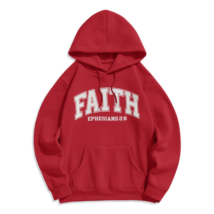 Christianartworkshop Modern Style Faith Epheser 2:8 Fleecegefütterter Polyester-Kapuzenpullover - Rot - 2XL - image 0