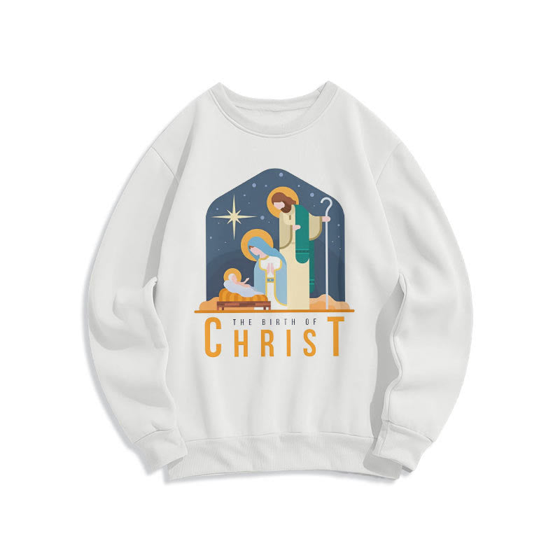 Christianartworkshop Farbiger Stil Geburt Christi Weihnachtskrippe Fleece gefüttertes Polyester-Sweatshirt