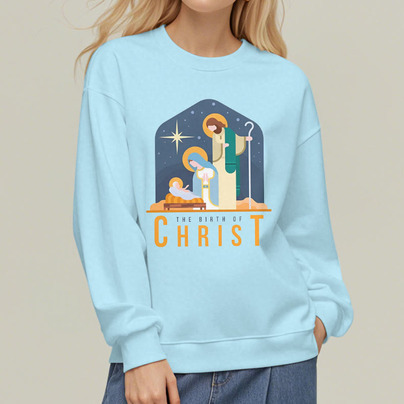 Christianartworkshop Farbiger Stil Geburt Christi Weihnachtskrippe Fleece gefüttertes Polyester-Sweatshirt