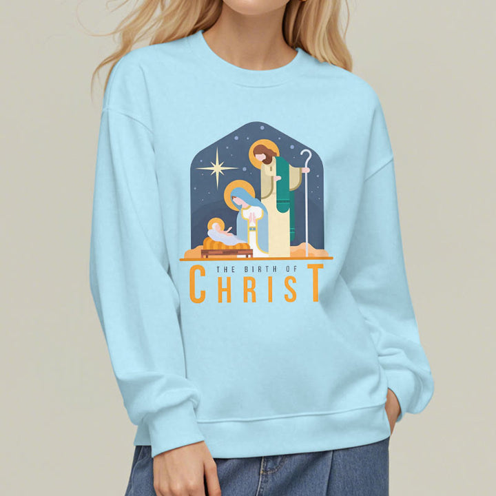 Christianartworkshop Farbiger Stil Geburt Christi Weihnachtskrippe Fleece gefüttertes Polyester-Sweatshirt