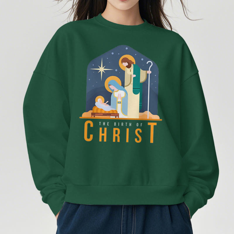 Christianartworkshop Farbiger Stil Geburt Christi Weihnachtskrippe Fleece gefüttertes Polyester-Sweatshirt