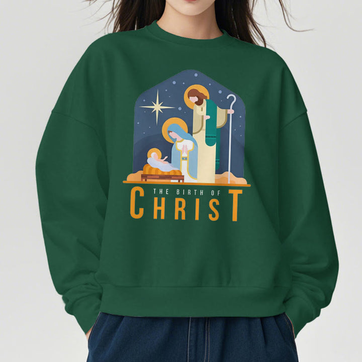 Christianartworkshop Farbiger Stil Geburt Christi Weihnachtskrippe Fleece gefüttertes Polyester-Sweatshirt