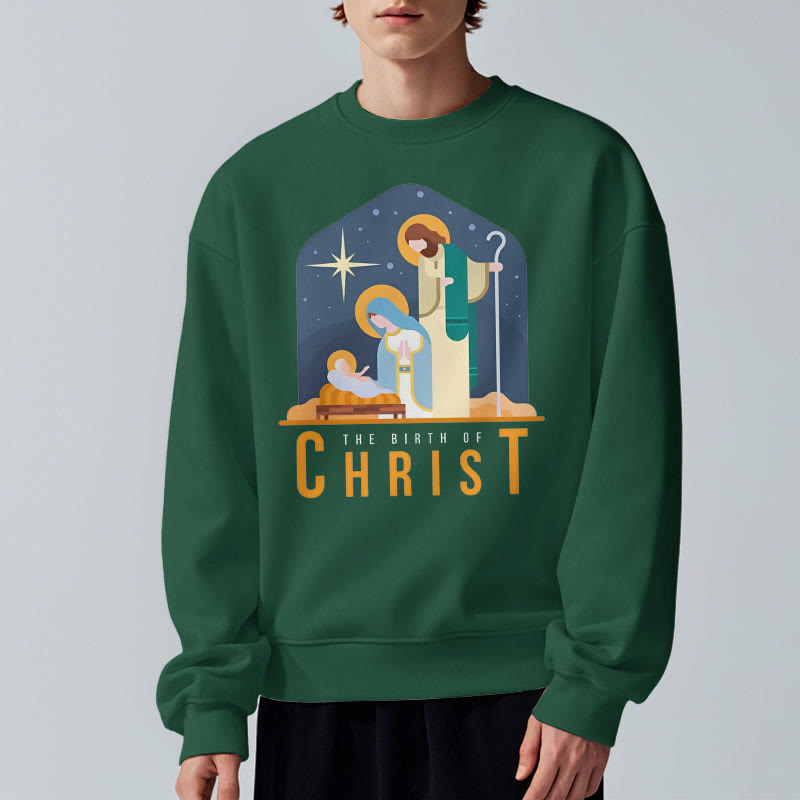 Christianartworkshop Farbiger Stil Geburt Christi Weihnachtskrippe Fleece gefüttertes Polyester-Sweatshirt