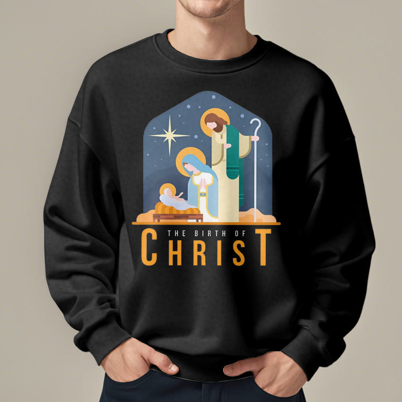 Christianartworkshop Farbiger Stil Geburt Christi Weihnachtskrippe Fleece gefüttertes Polyester-Sweatshirt