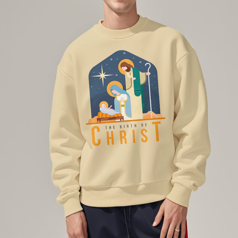 Christianartworkshop Farbiger Stil Geburt Christi Weihnachtskrippe Fleece gefüttertes Polyester-Sweatshirt