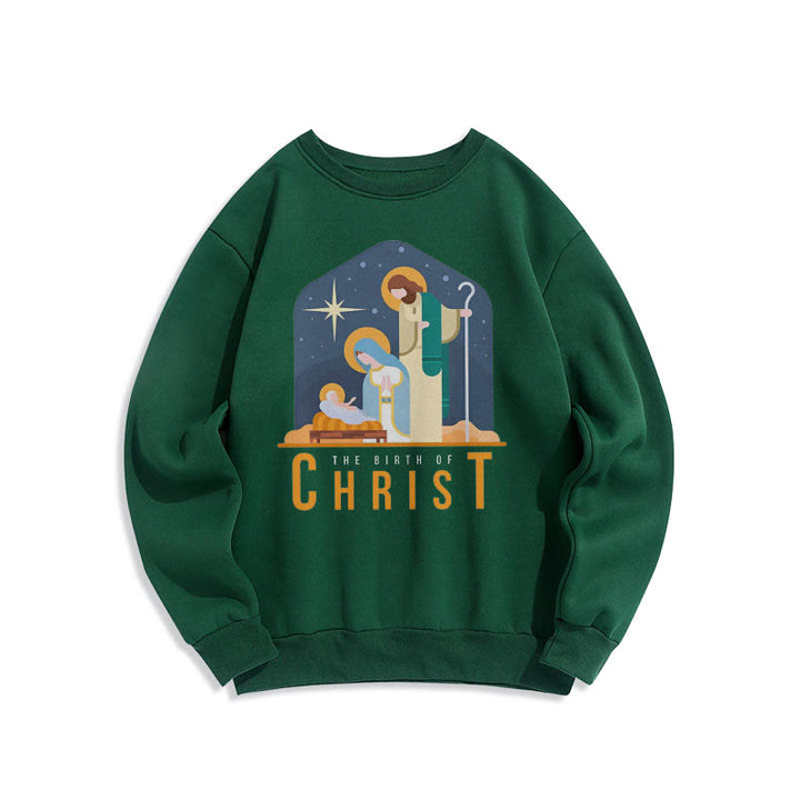 Christianartworkshop Farbiger Stil Geburt Christi Weihnachtskrippe Fleece gefüttertes Polyester-Sweatshirt