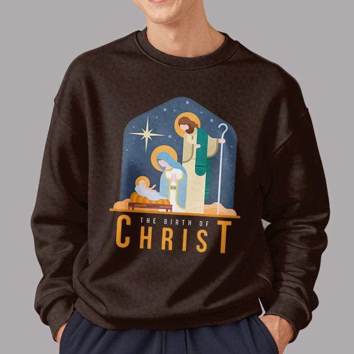 Christianartworkshop Farbiger Stil Geburt Christi Weihnachtskrippe Fleece gefüttertes Polyester-Sweatshirt