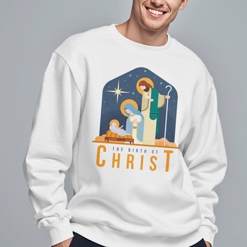 Christianartworkshop Farbiger Stil Geburt Christi Weihnachtskrippe Fleece gefüttertes Polyester-Sweatshirt